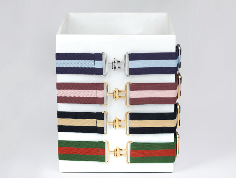 Navy and Light Blue Striped Belt With Nickel Buckle
