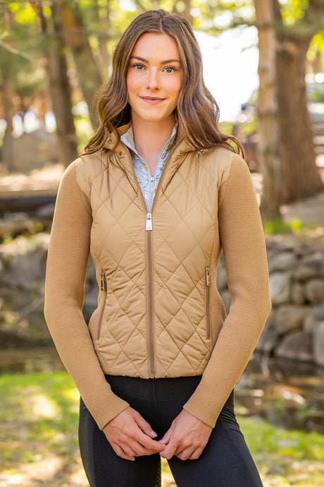 Camel Quilted Front Hooded Knit Jacket Kastel Denmark