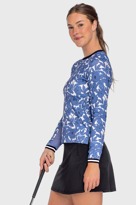Pacific Blue Wild Rose W/ Striped Cuff Long Sleeve Crewneck Kastel Denmark