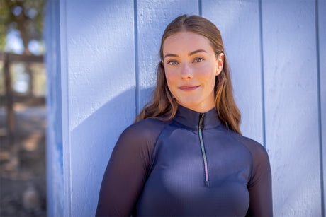 Navy 1/4 Zip Long Sleeve Sun Shirt w/ Mesh Sleeves & Crystal Zipper Kastel Denmark US