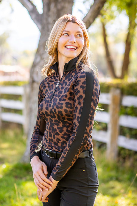 Espresso Leopard Long Sleeve 1/4 Zip Sun Shirt Kastel Denmark