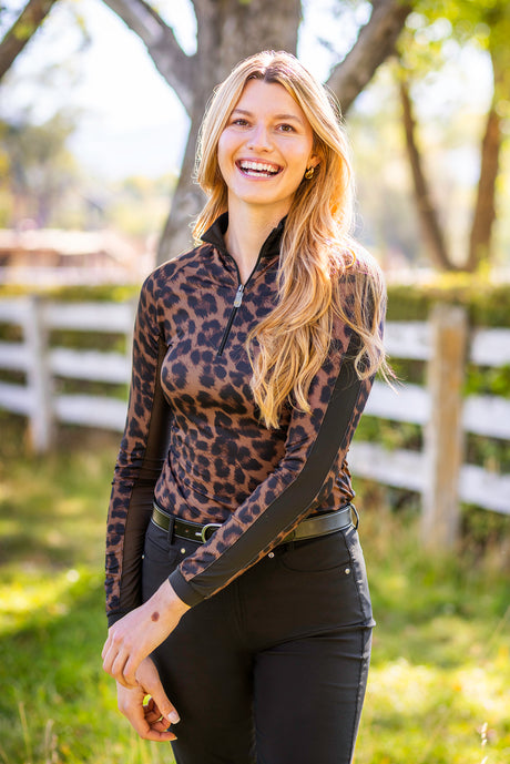 Espresso Leopard Long Sleeve 1/4 Zip Sun Shirt Kastel Denmark