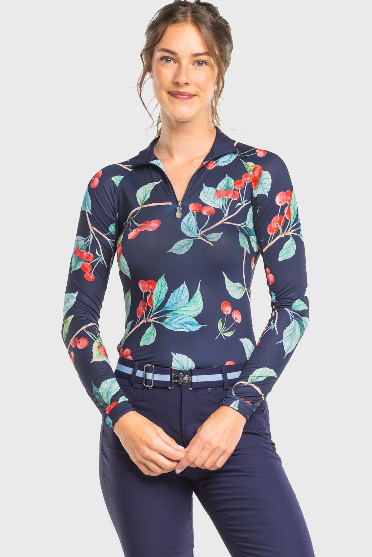 Navy Cherries Long Sleeve 1/4 Zip Sun Shirt Kastel Denmark