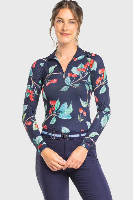 Navy Cherries Long Sleeve 1/4 Zip Sun Shirt Kastel Denmark