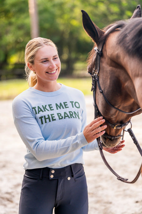 "Take Me To The Barn" Long Sleeve Crewneck Sweater in Powder Blue & Foliage Green Kastel Denmark