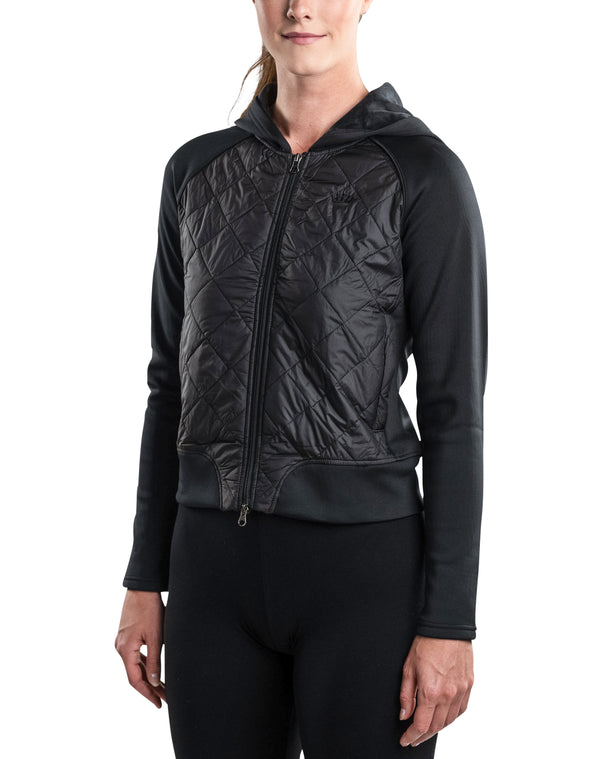 Quilted Front Black Hooded Bomber Jacket