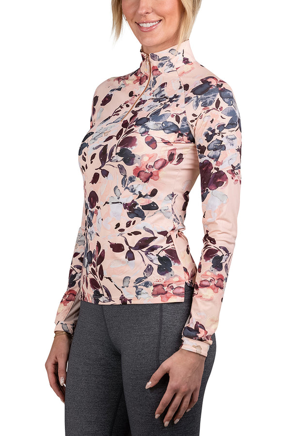 Long Sleeve Pearl Blush Watercolor Floral With Rose Gold 1/4 Zip