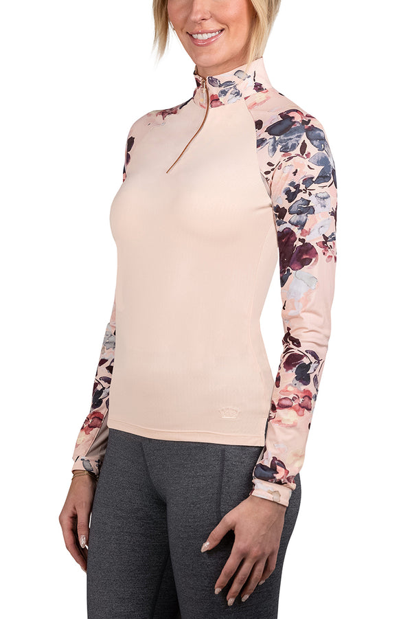 Long Sleeve Pearl Blush Watercolor Floral Raglan With Rose Gold 1/4 Zip