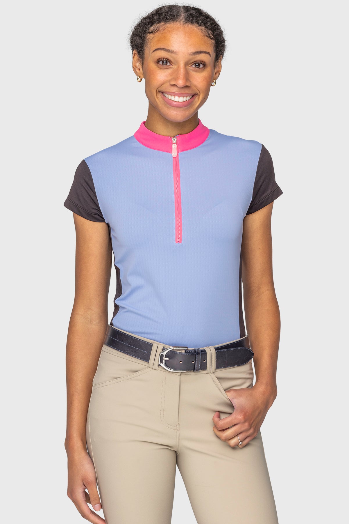 Periwinkle, Hot Pink, & Black Color Block Cap Sleeve 1/4 Zip Sun Shirt Kastel Denmark US