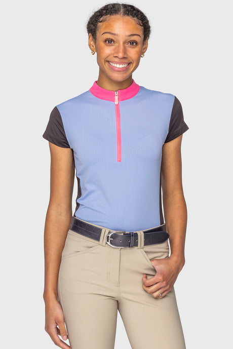 Periwinkle, Hot Pink, & Black Color Block Cap Sleeve 1/4 Zip Sun Shirt Kastel Denmark US