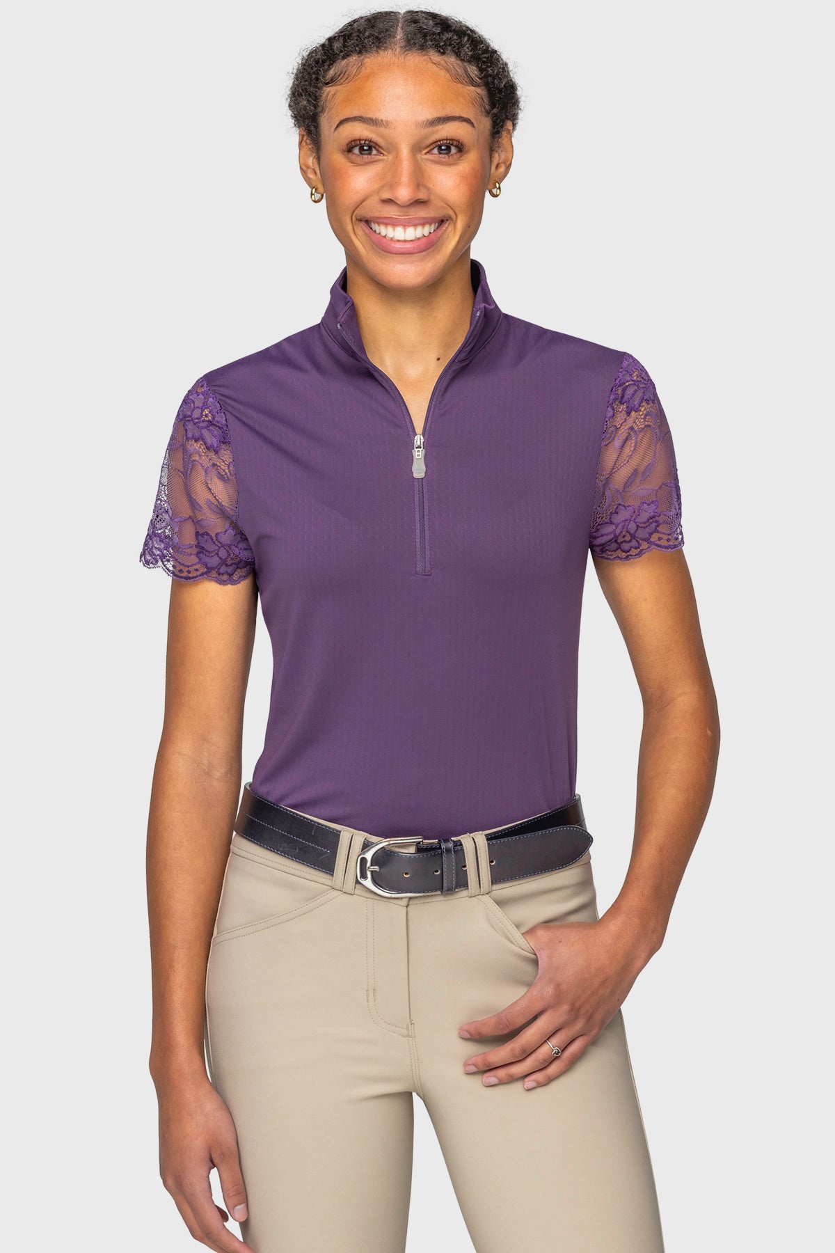 Violet Galloon Lace Cap Sleeve 1/4 Zip Sun Shirt Kastel Denmark US