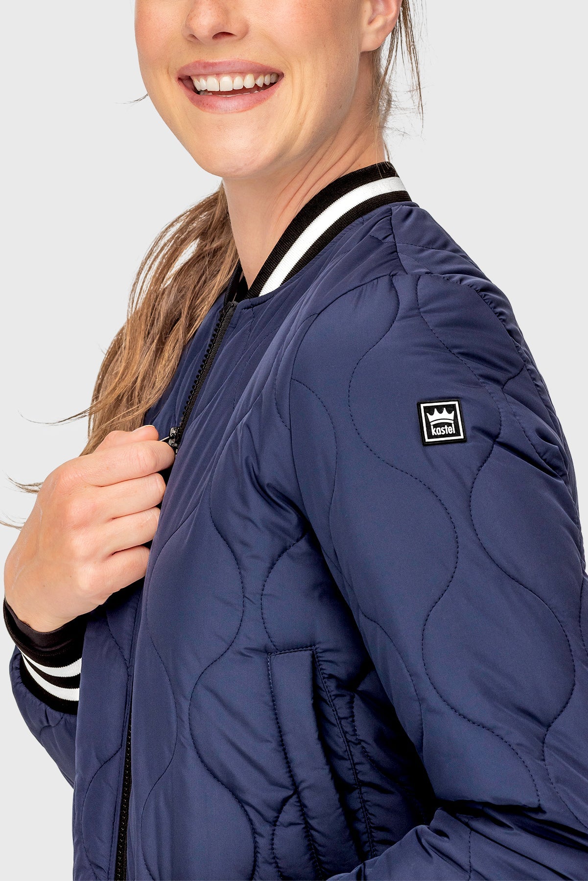 Navy Quilted Sporty Trim Full Zip Bomber Jacket Kastel Denmark