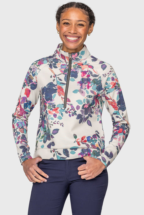 Amethyst Watercolor Floral Scuba 1/2 Zip Pullover Kastel Denmark