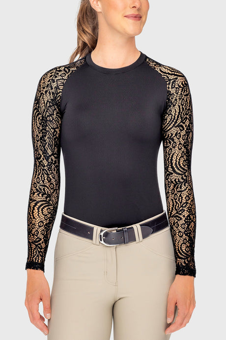 Black Floral Lace Long Sleeve Raglan Crewneck Sun Shirt Kastel Denmark