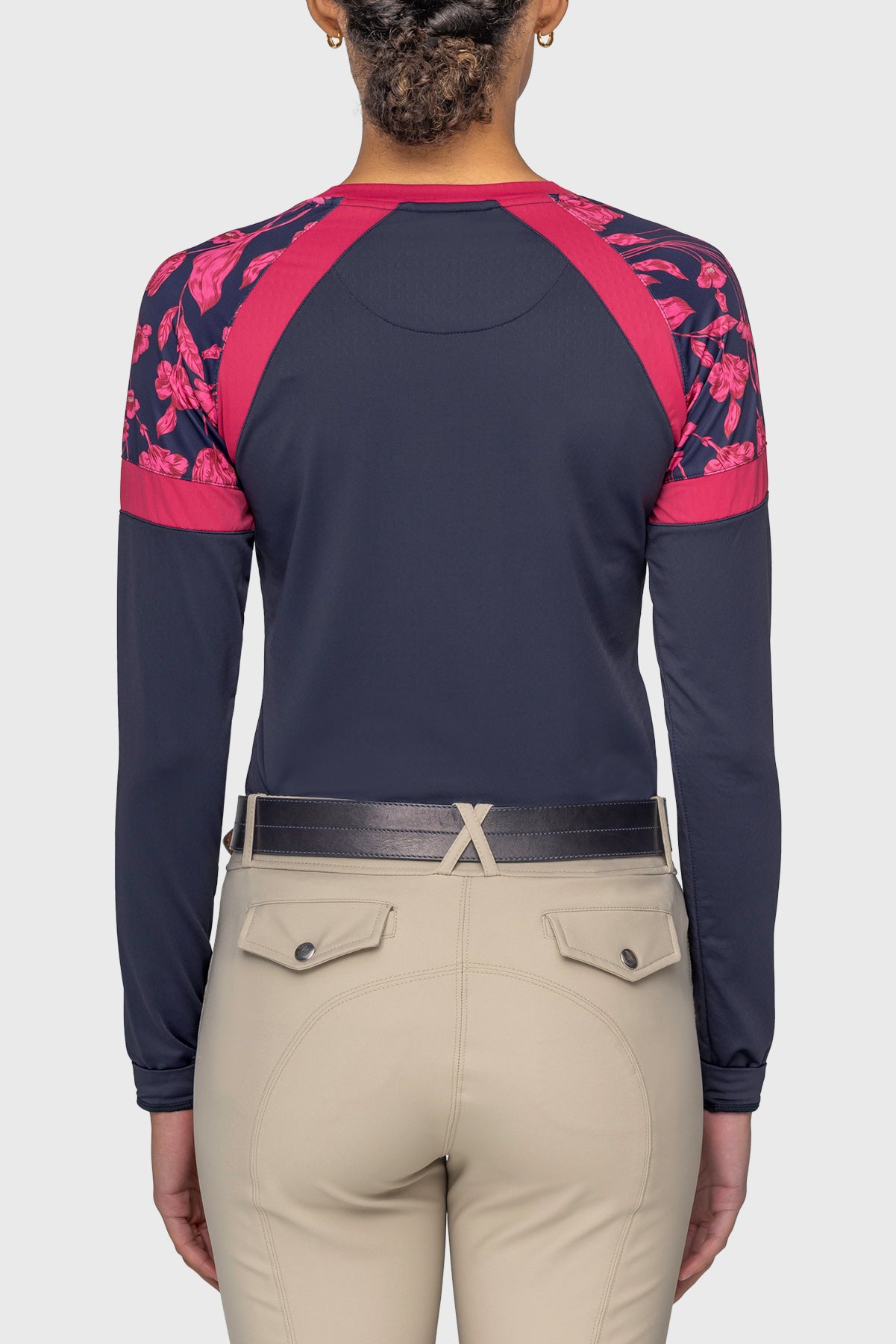 Navy w/Hot Pink French Tulips & Wine Panels Long Sleeve Crewneck Sun Shirt Kastel Denmark