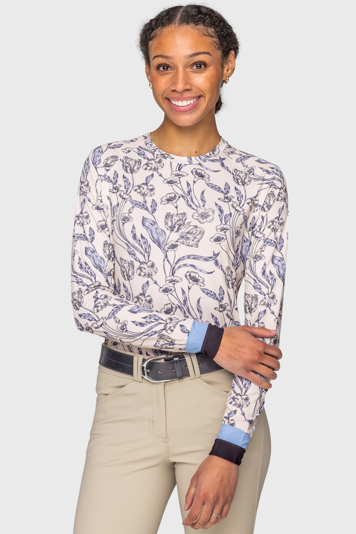 Periwinkle French Tulip w/ Striped Cuffs Long Sleeve Crewneck Sun Shirt Kastel Denmark US