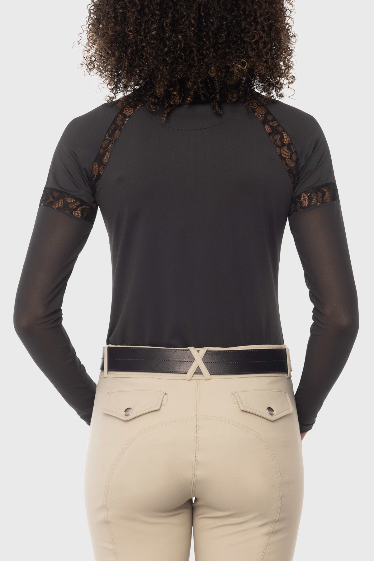 Black 1/4 Zip Long Sleeve Sun Shirt w/ Mesh Sleeves & Lace Insets Kastel Denmark US
