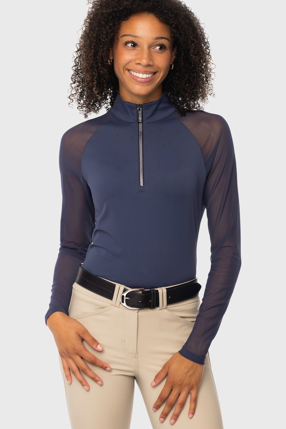 Navy 1/4 Zip Long Sleeve Sun Shirt w/ Mesh Sleeves & Crystal Zipper Kastel Denmark US