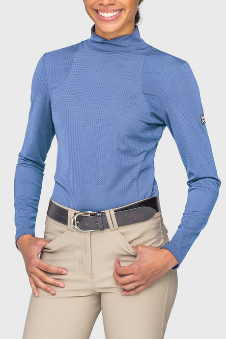 Pacific Blue Perforated Long Sleeve Mock Neck Sun Shirt Kastel Denmark US