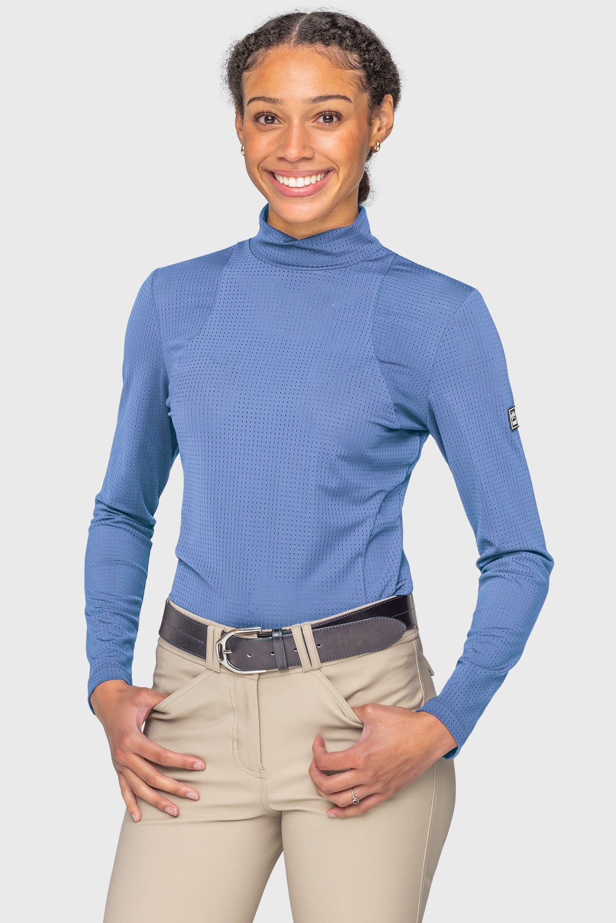 Pacific Blue Perforated Long Sleeve Mock Neck Performance Shirt Kastel Denmark US