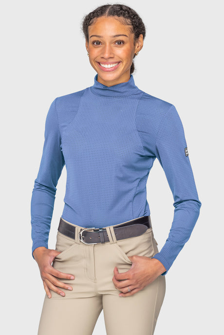 Pacific Blue Perforated Long Sleeve Mock Neck Performance Shirt Kastel Denmark US