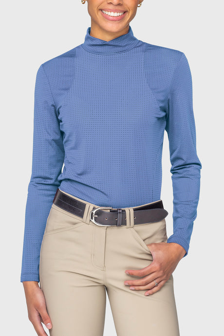 Pacific Blue Perforated Long Sleeve Mock Neck Performance Shirt Kastel Denmark US