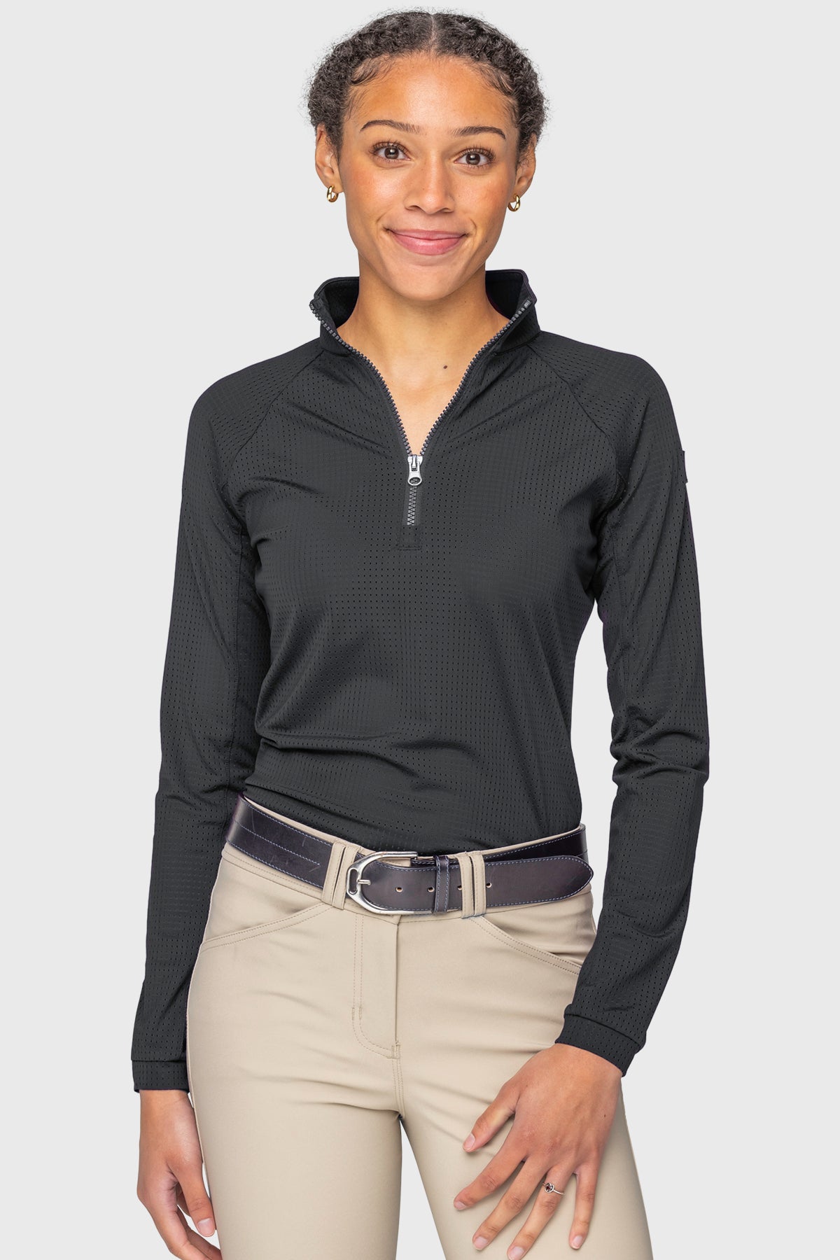 Black Perforated Long Sleeve 1/4 Zip Performance Shirt Kastel Denmark US