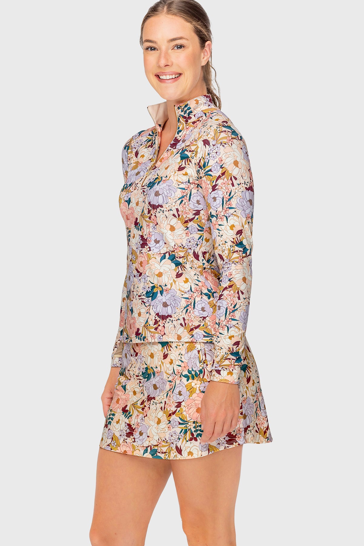 Champagne Blooming Peonies Long Sleeve 1/4 Zip Sun Shirt Kastel Denmark