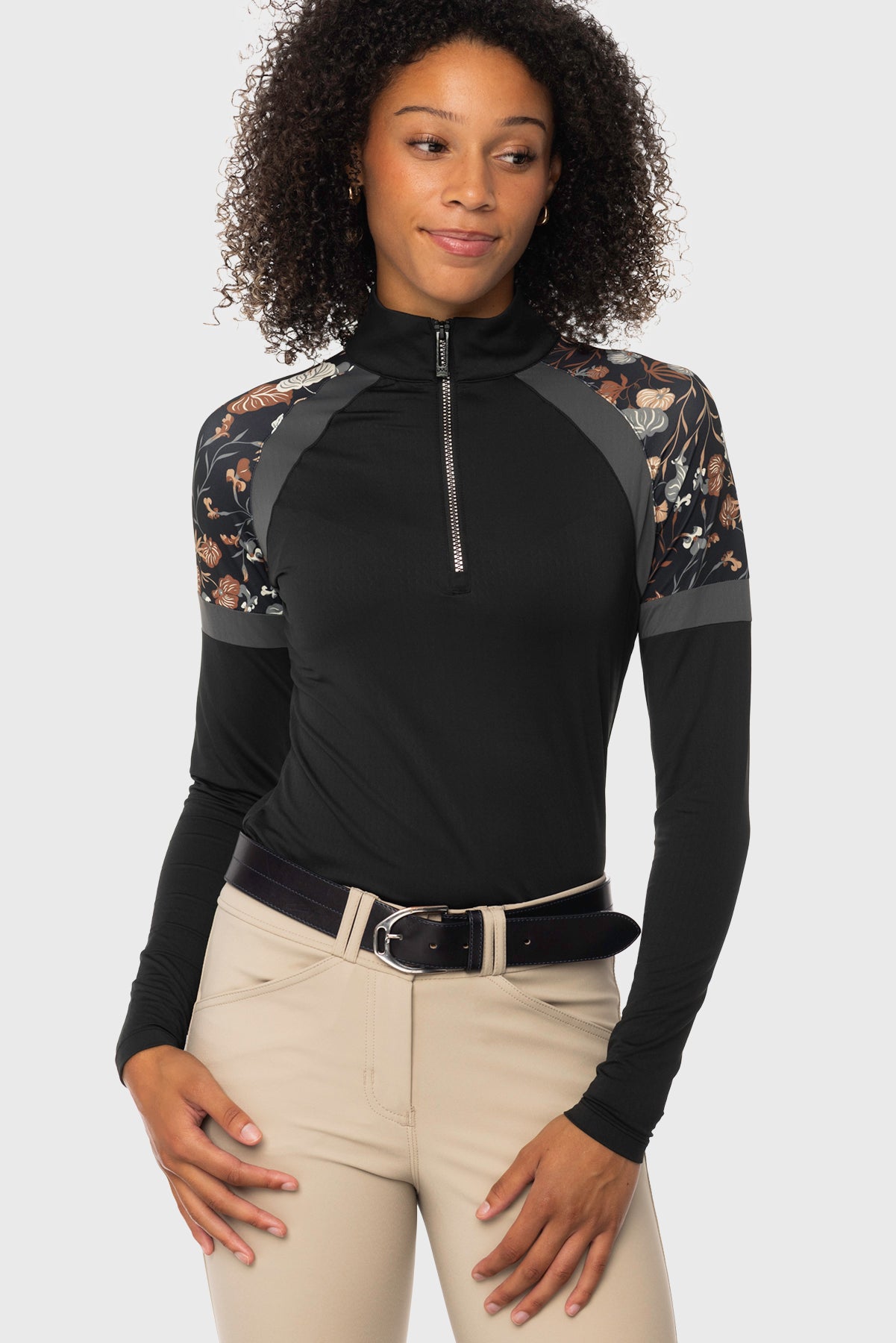 Neutral Modern Begonia 1/4 Zip Long Sleeve Paneled Sun Shirt w/Crystal Zip Kastel Denmark US