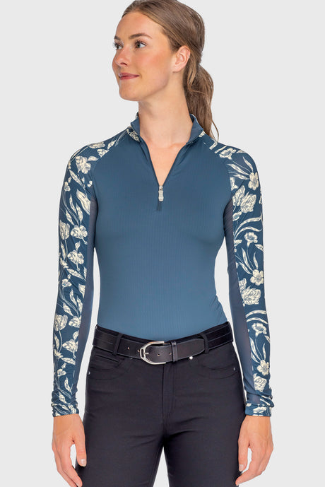 Sailor Blue French Tulip Raglan Long Sleeve 1/4 Zip Sun Shirt Kastel Denmark