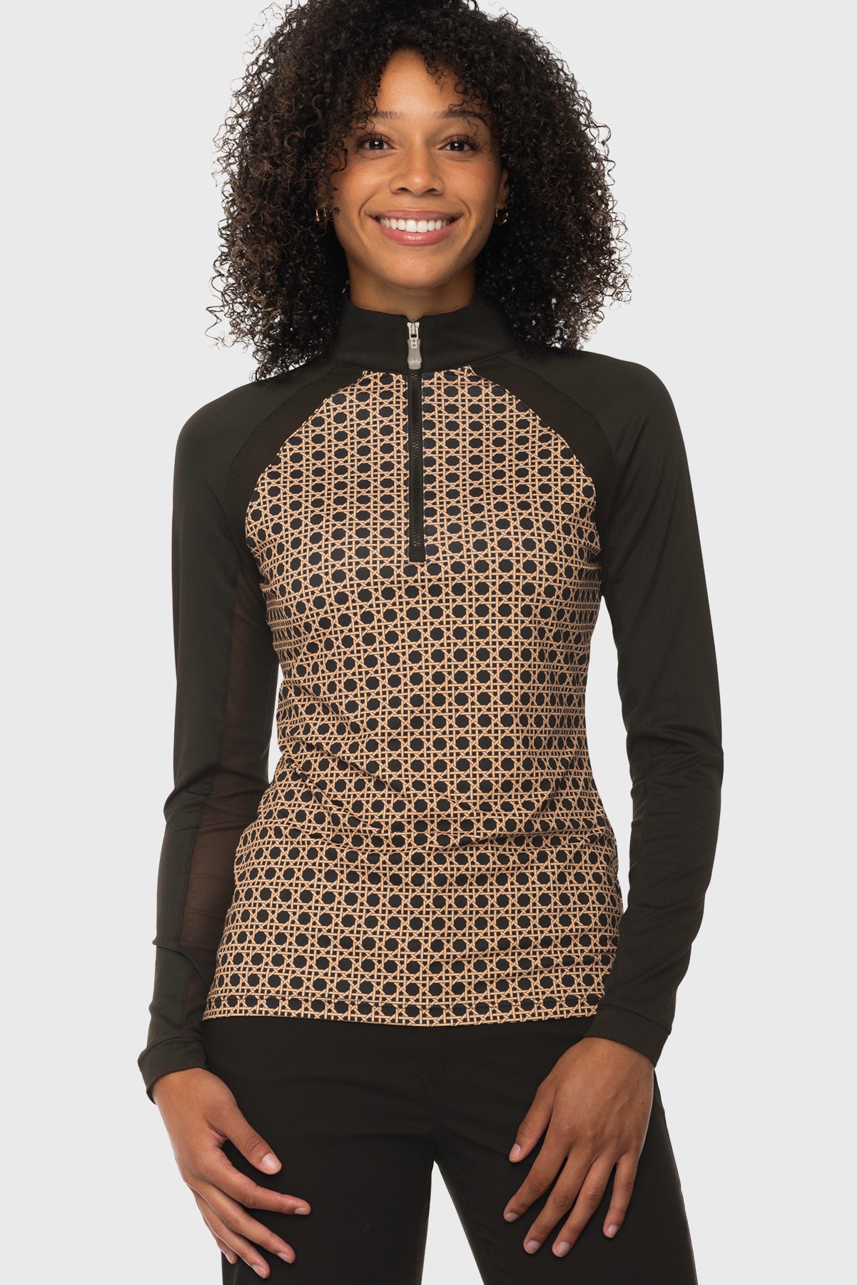 Camel Basketweave 1/4 Zip Long Sleeve Power Mesh Raglan Sun Shirt Kastel Denmark US