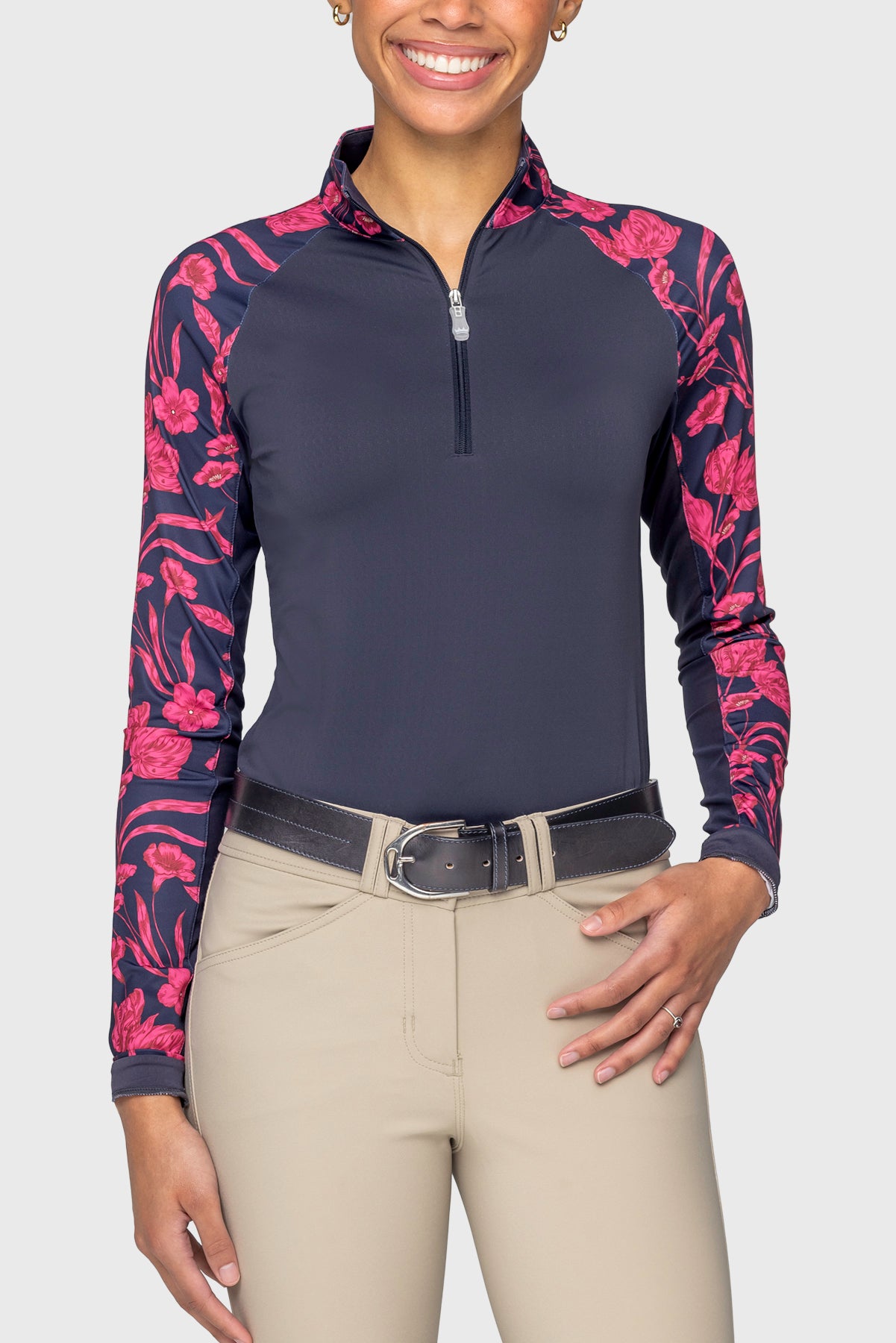 Hot Pink French Tulips Raglan Long Sleeve 1/4 Zip Sun Shirt Kastel Denmark