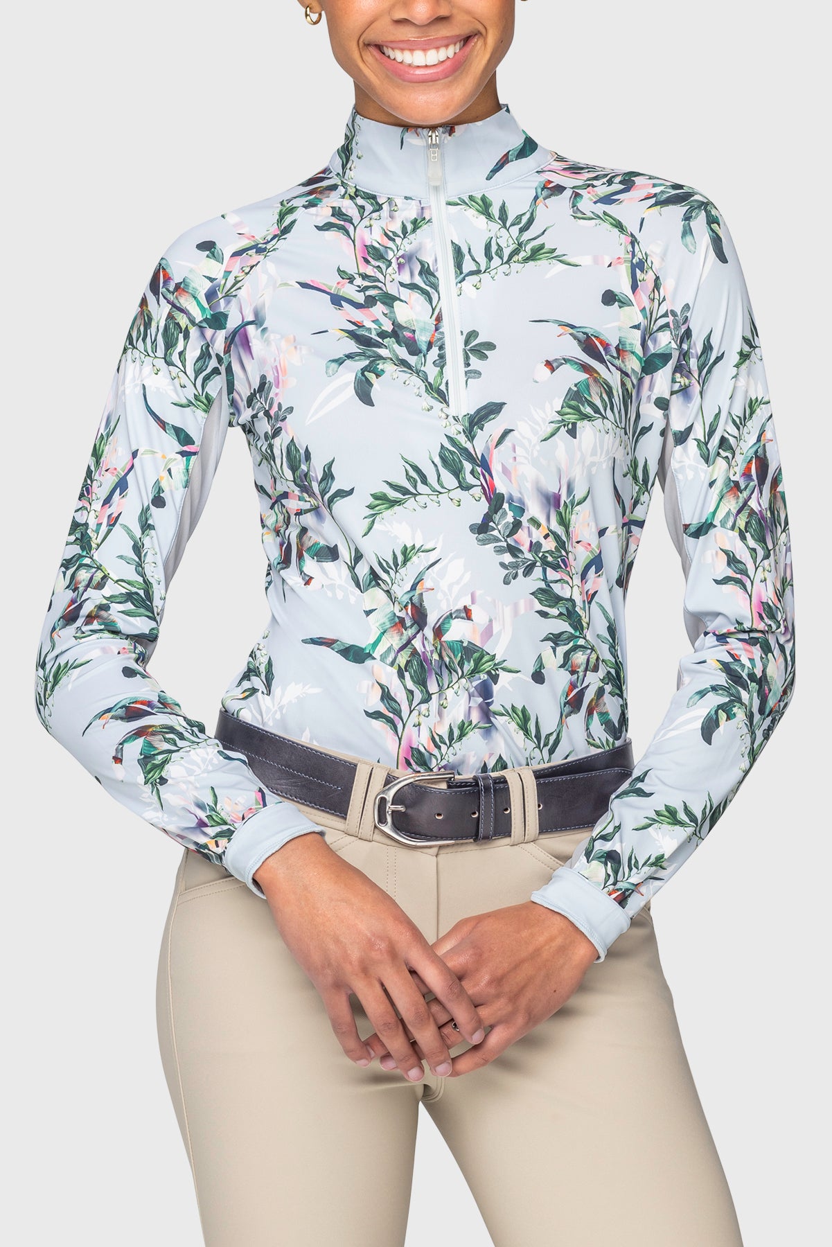 Powder Blue Botanical Long Sleeve 1/4 Zip Sun Shirt Kastel Denmark
