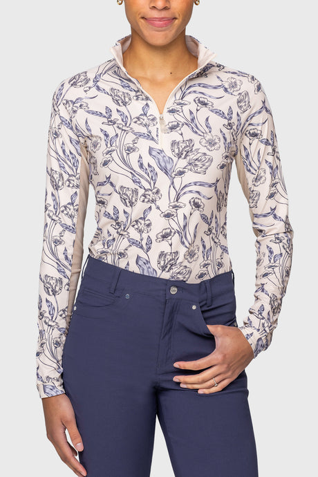 Periwinkle French Tulip Long Sleeve 1/4 Zip Sun Shirt Kastel Denmark US