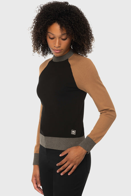 Black, Camel, & Charcoal Crewneck Colorblock Sweater Kastel Denmark US