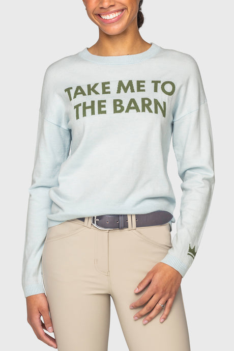 "Take Me To The Barn" Long Sleeve Crewneck Sweater in Powder Blue & Foliage Green Kastel Denmark