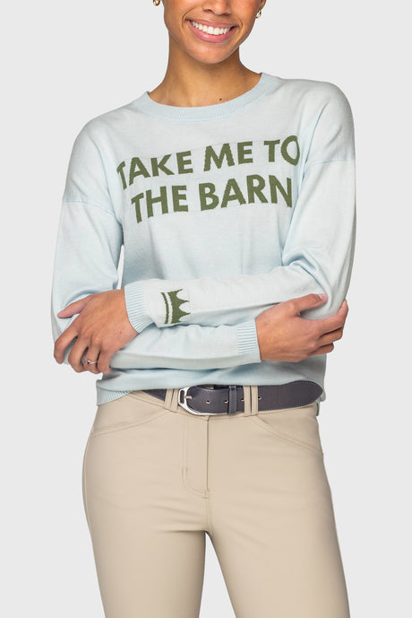 "Take Me To The Barn" Long Sleeve Crewneck Sweater in Powder Blue & Foliage Green Kastel Denmark