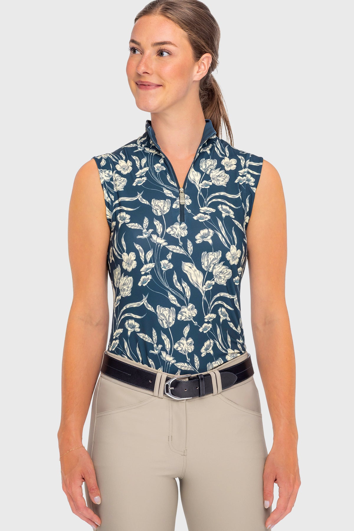 Sailor Blue French Tulip Ruched Back Sleeveless 1/4 Zip Sun Shirt Kastel Denmark