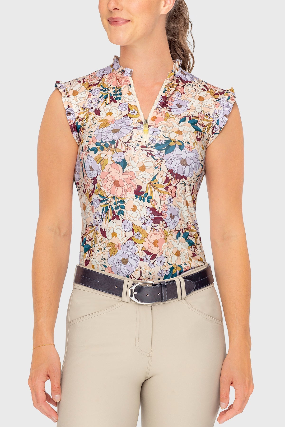 Champagne Blooming Peonies Ruffle 1/4 Zip Tank Kastel Denmark