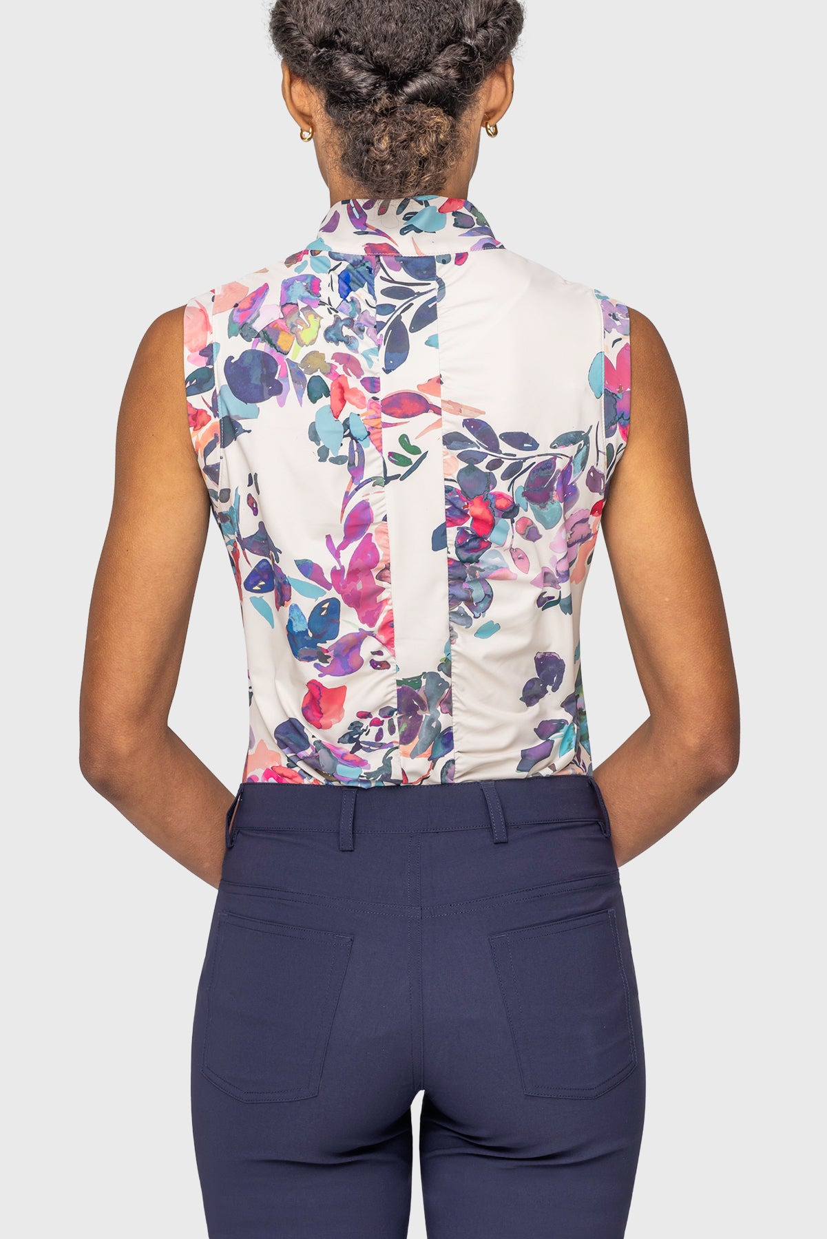 Amethyst Watercolor Floral Ruched Back Sleeveless 1/4 Zip Sun Shirt Kastel Denmark