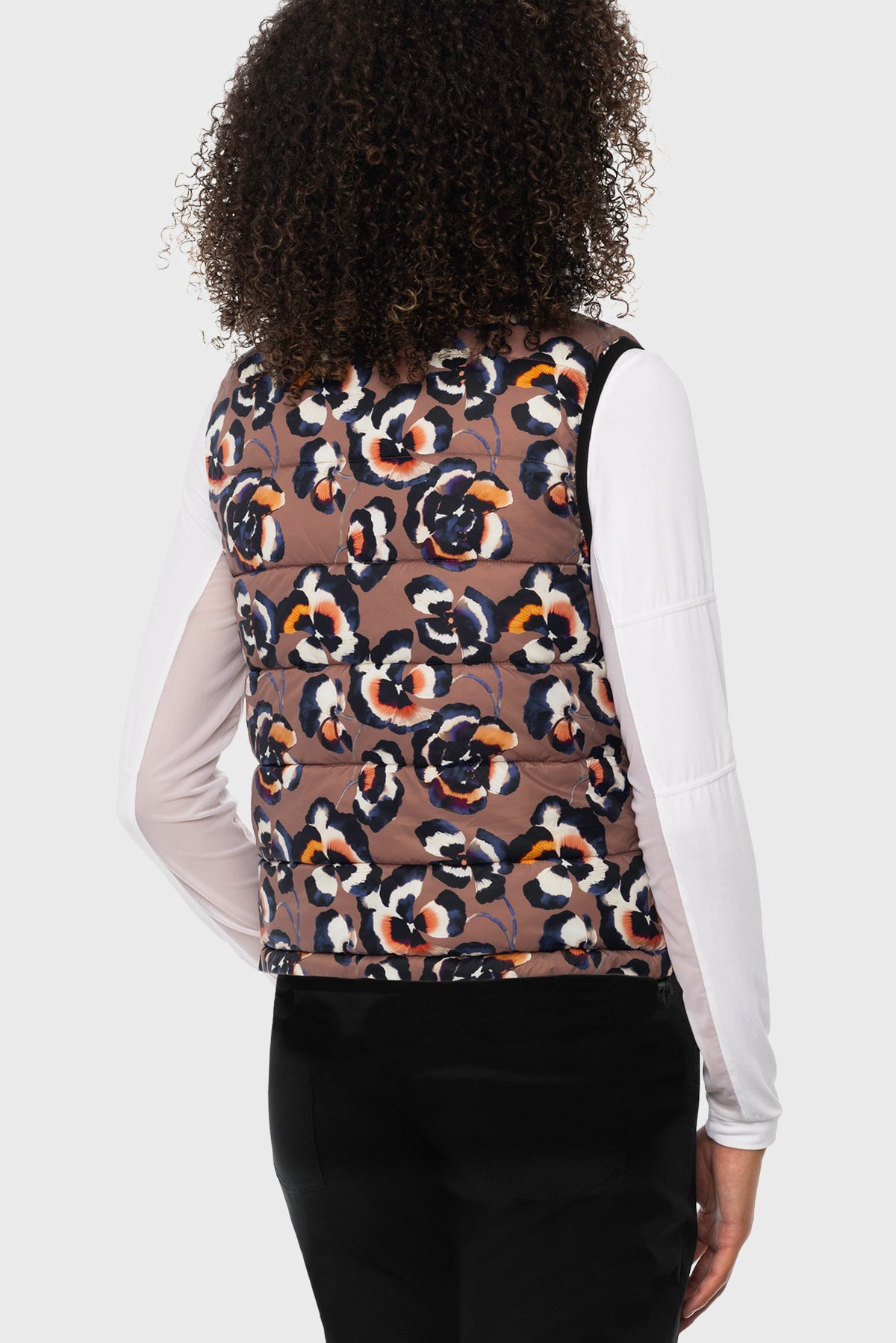 Chocolate Brown Pansies Reversible Puffer Vest w/Chocolate Brown Reverse Kastel Denmark US