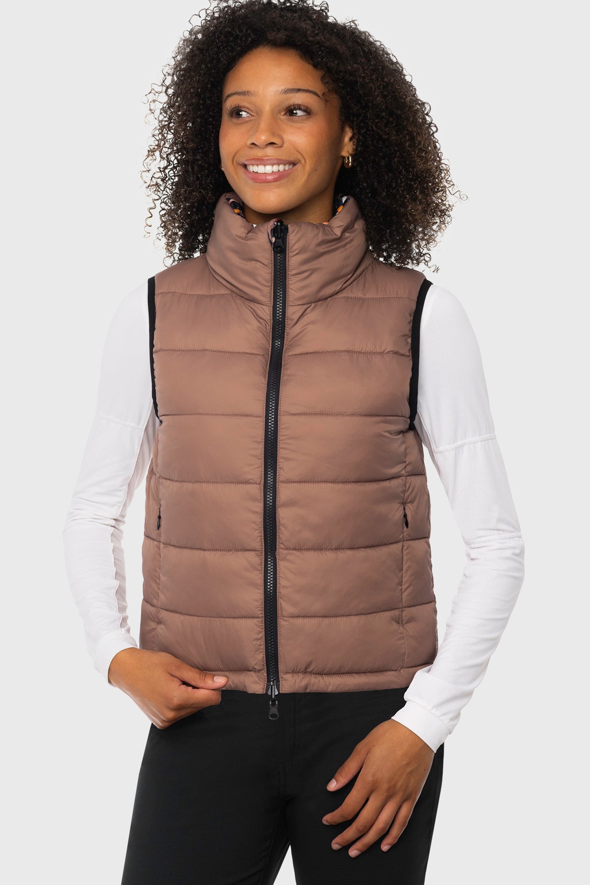 Chocolate Brown Pansies Reversible Puffer Vest w/Chocolate Brown Reverse Kastel Denmark US