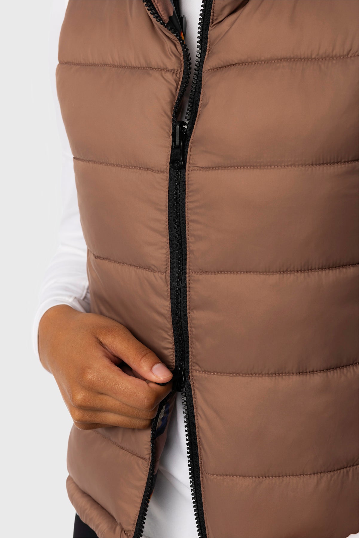 Chocolate Brown Pansies Reversible Puffer Vest w/Chocolate Brown Reverse Kastel Denmark US