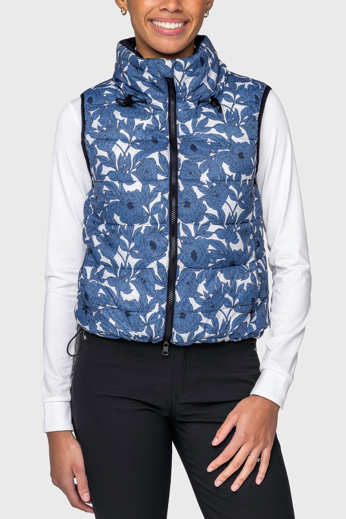 Pacific Blue Wild Rose & Black Reversible Puffer Vest Kastel Denmark