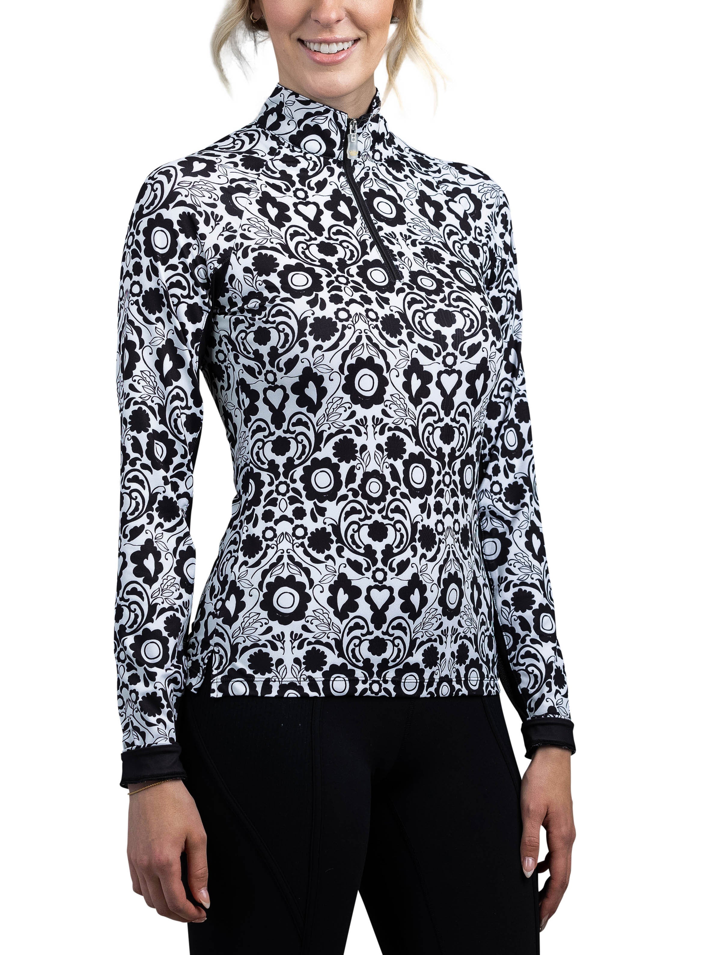 Black & White Floral Long Sleeve 1/4 zip