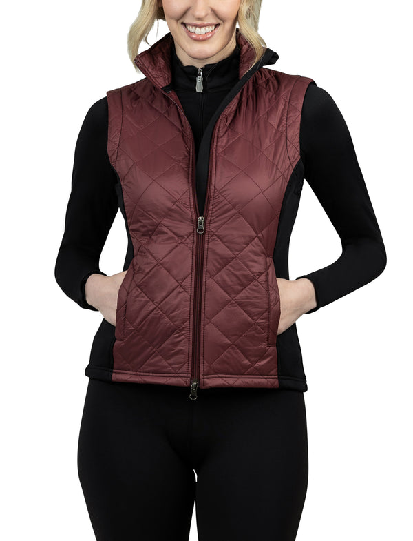 Burgundy and Black Quilted Front Vest