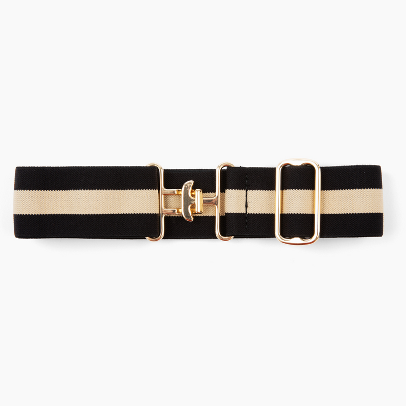 Black and Beige Striped Stretch Belt - [Kastel]