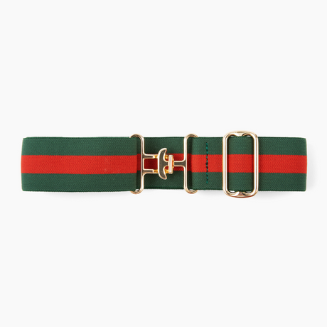 Forest Green and Red Striped Stretch Belt - [Kastel]