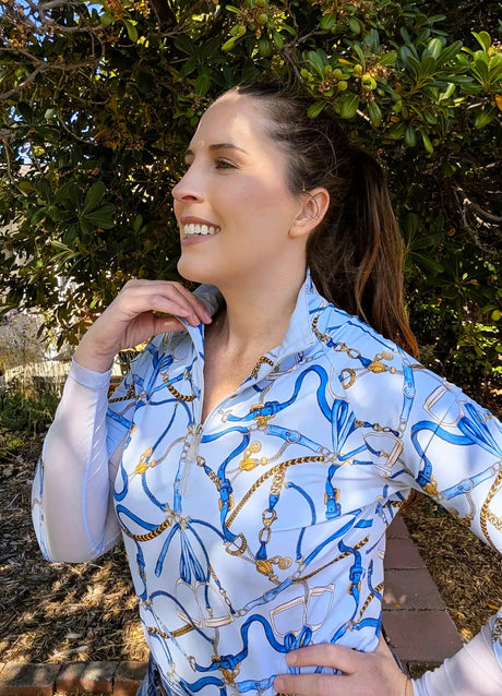 Robin's Egg Belt Print Long Sleeve  1/4 Zip Sun Shirt - [Kastel]