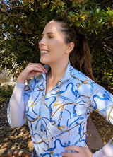 Robin's Egg Belt Print Long Sleeve  1/4 Zip Sun Shirt - [Kastel]